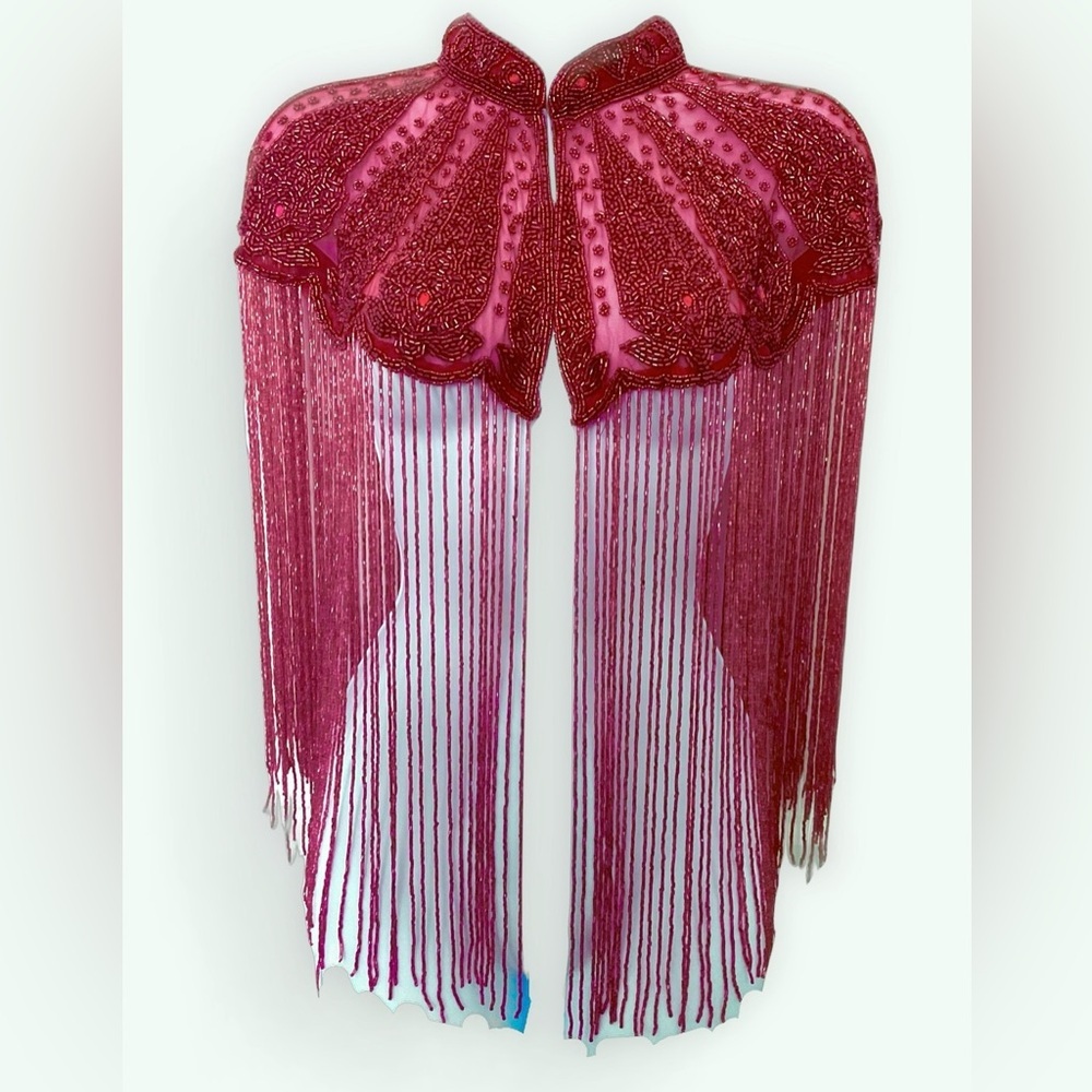 Red Beaded Fringe Cape - Picture 3 of 4